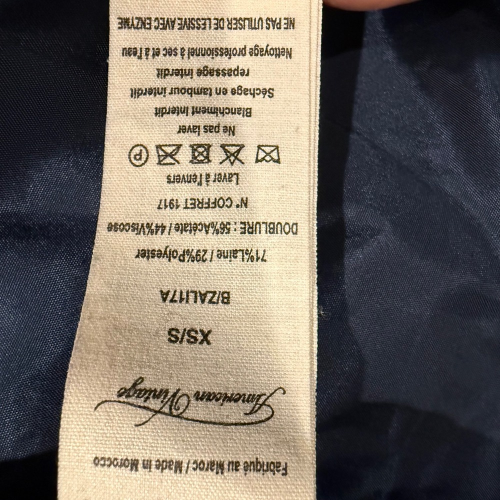 $495 American Vintage Navy Blue Wool Coat Oversized Collar Button Front XS S - Picture 8 of 8